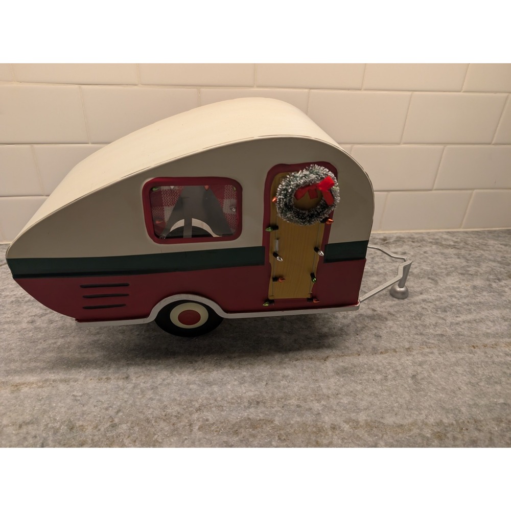 Tabletop Metal Christmas 17" Camper Trailer Target‎ 2019 Red White Country Retro